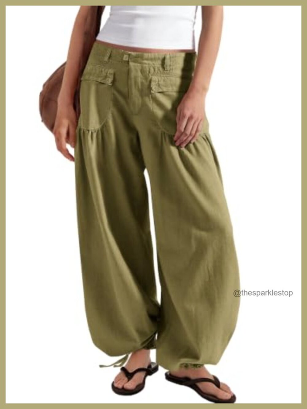 Womens Balloon Pants High Waisted Wide Leg Harem Drawstring Elastic Waist